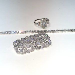 Sterling Silver CZ Ring Bracelet Pin. Art Deco Style